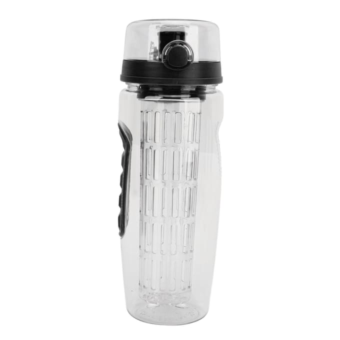 Fruit Infuser Waterfles Antislip Grip Klapdeksel Geïnfuseerd Waterflessen voor Vrouwen Mannen L zwart
