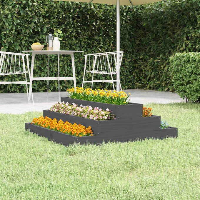 vidaXL - Plantenbak - 80x80x27 - cm - massief - grenenhout - grijs