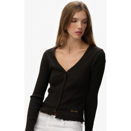 Superdry Essential Doorknoop Top met Lange Mouwen Black Grootte: 42