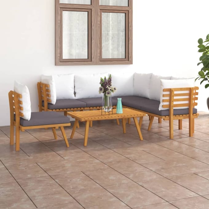 vidaXL - 7-delige - Loungeset - met - kussens - massief - acaciahout