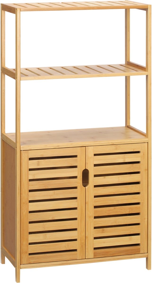 Kleankin Badkamerkast Bamboe met 2 Deuren - Badkamerkolomkast, Opbergkast Badkamer - Naturel
