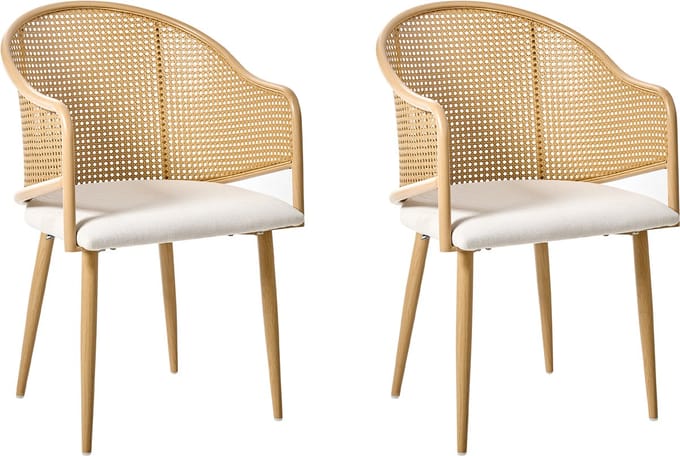 WEIMAR - Eetkamerstoel set van 2 - Lichtbruin/Wit - Polyester