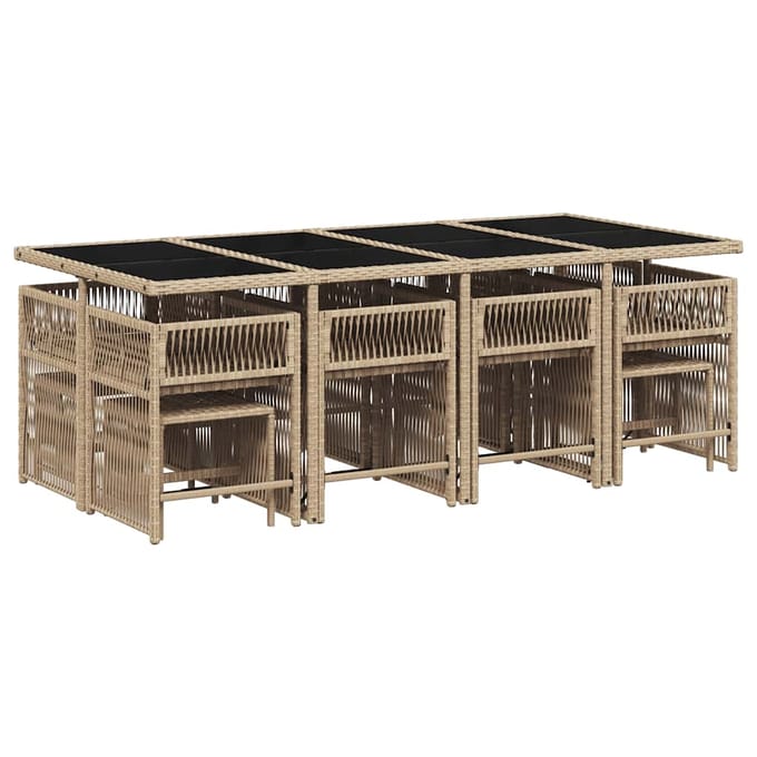 vidaXL - 13-delige - Tuinset - met - kussens - poly - rattan - gemengd - beige