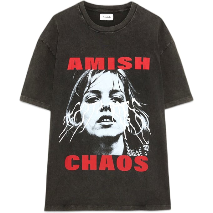 T-shirt Amish jersey chaos pigment steen - zwart