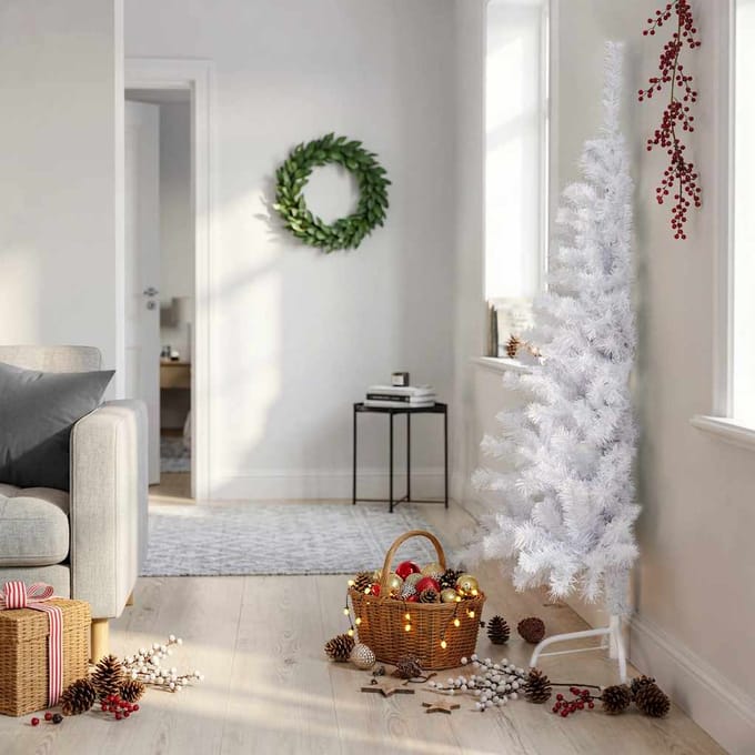 vidaXL - Kunstkerstboom - met - standaard - half - 150 - cm - PVC - wit