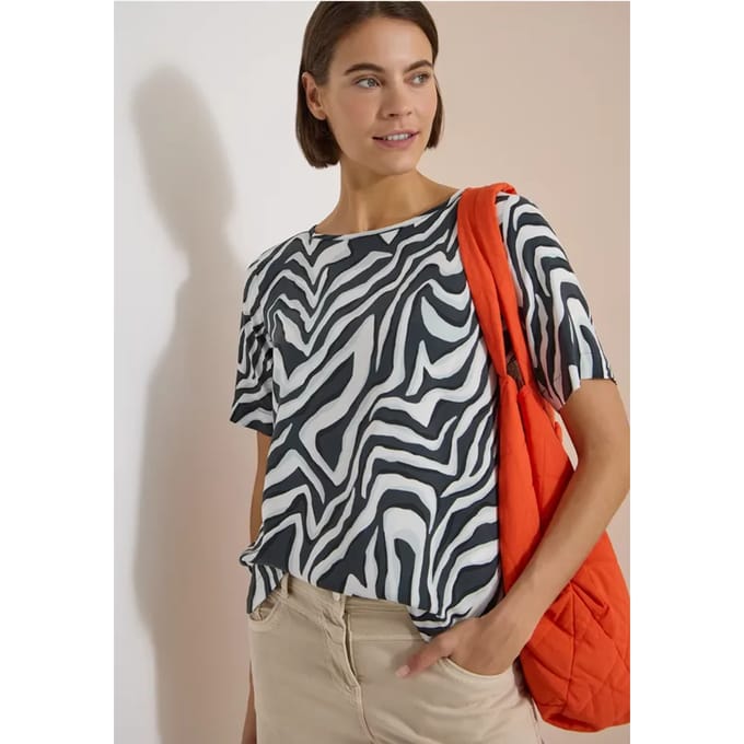 Blouse shirt met ronde hals en print