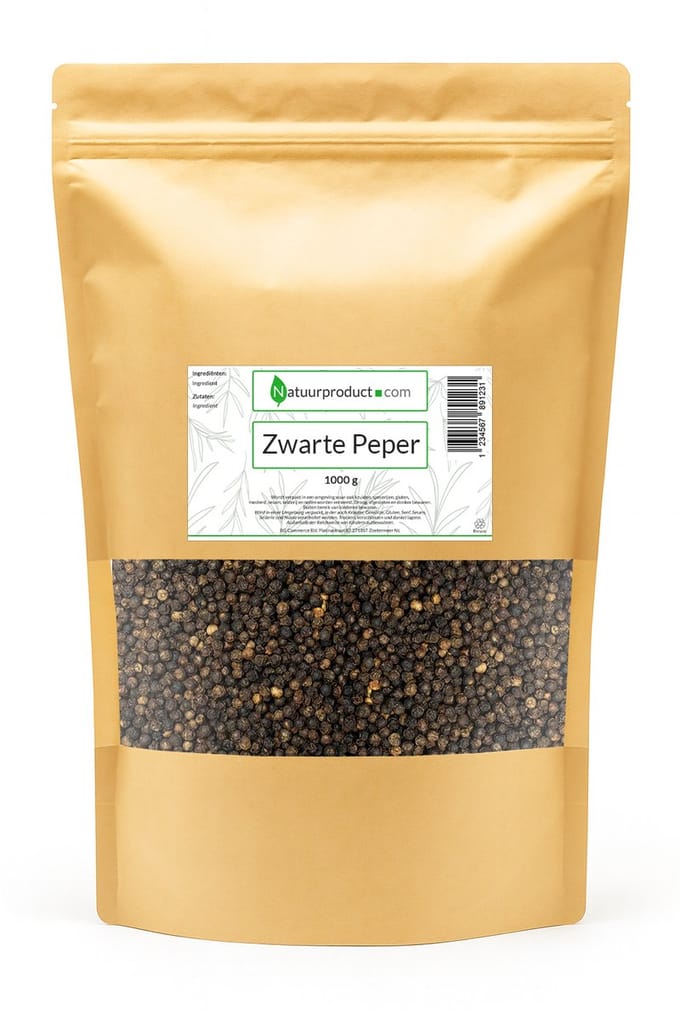 Natuurproduct.com Zwarte Peper Heel - premium kwaliteit peperkorrels - 1 Kilo