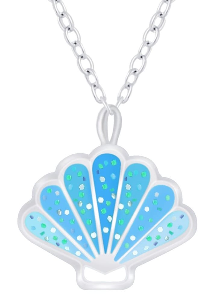 Joy|S - Zilveren shell schelp hanger met ketting 36 cm + 5 cm blauw