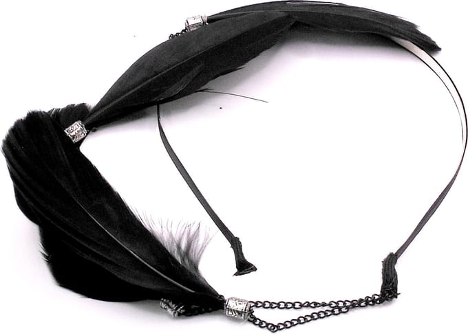 Festival/Ibiza diadeem met hanger 4 veren zwart