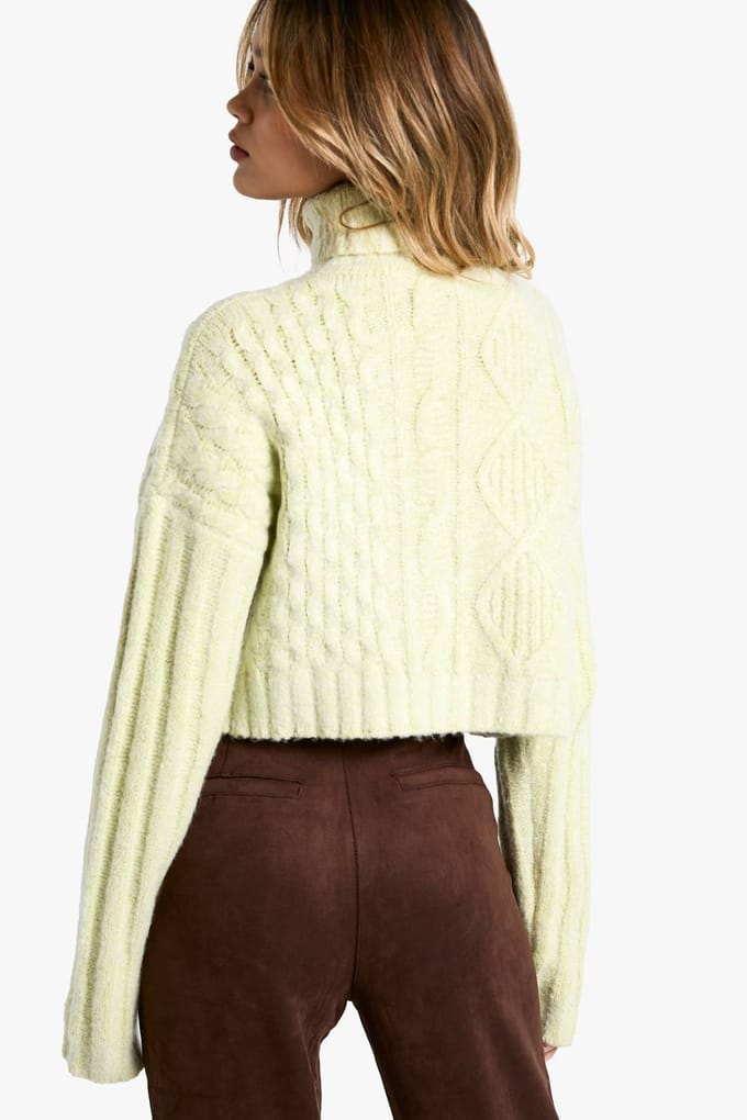 boohoo Dames Cable Roll Neck Gebreide Trui | Sage | Maat: Large