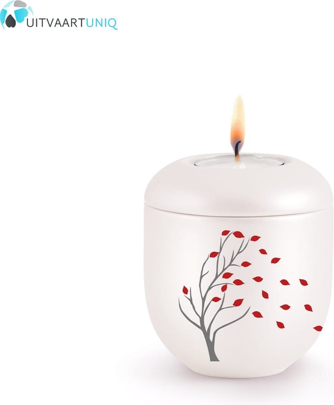 Mini urn Parlemoer waaiende bladeren – met lichtje