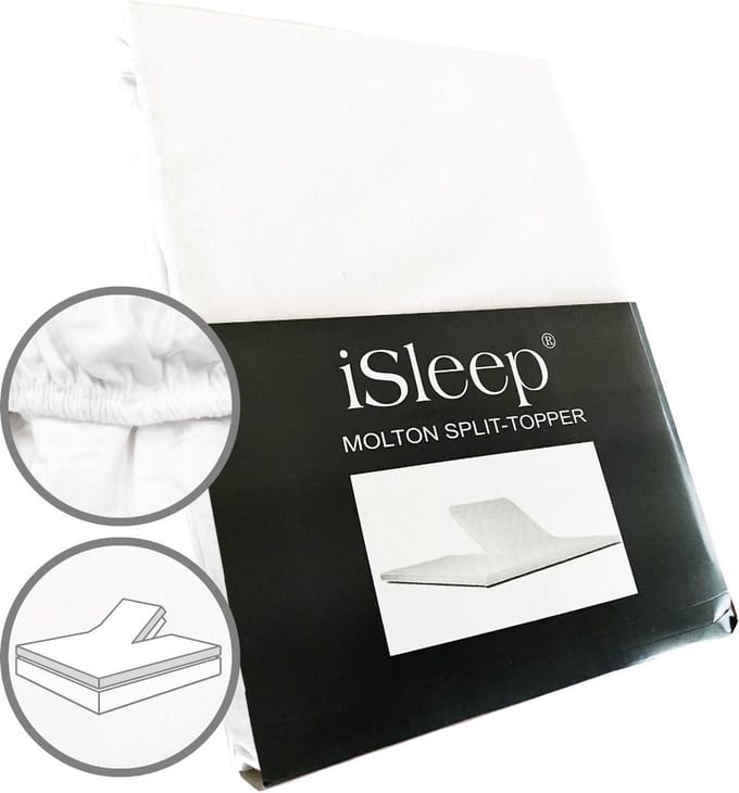 iSleep Molton Split-Topper - 100% Katoen - Litsjumeaux - 180x200 cm - Wit