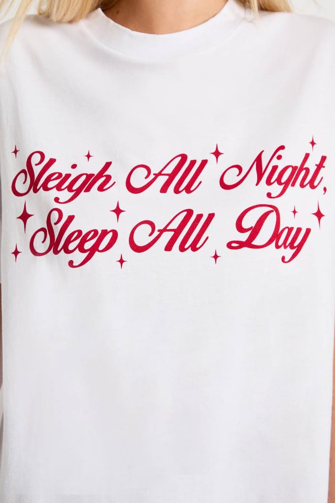 boohoo Dames Kerst 'Sleigh All Day' oversized slaap T-shirt | Wit | Maat: 38
