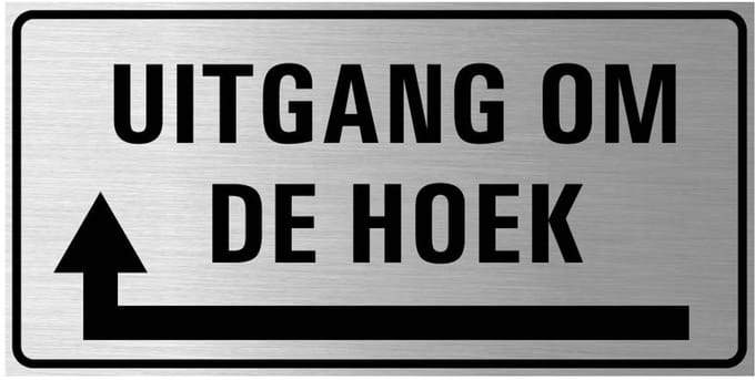 Uitgang om de hoek bord links, geborsteld aluminium 200 x 100 mm