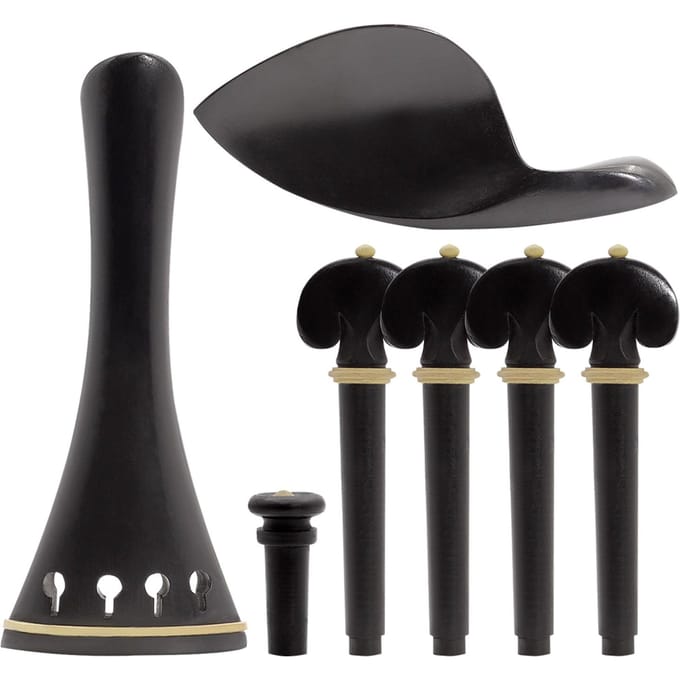 4/4 Viool Accessoire Onderdelen Set Ebbenhout met Staartstuk Kinrust Eindpen Stempennen zwart