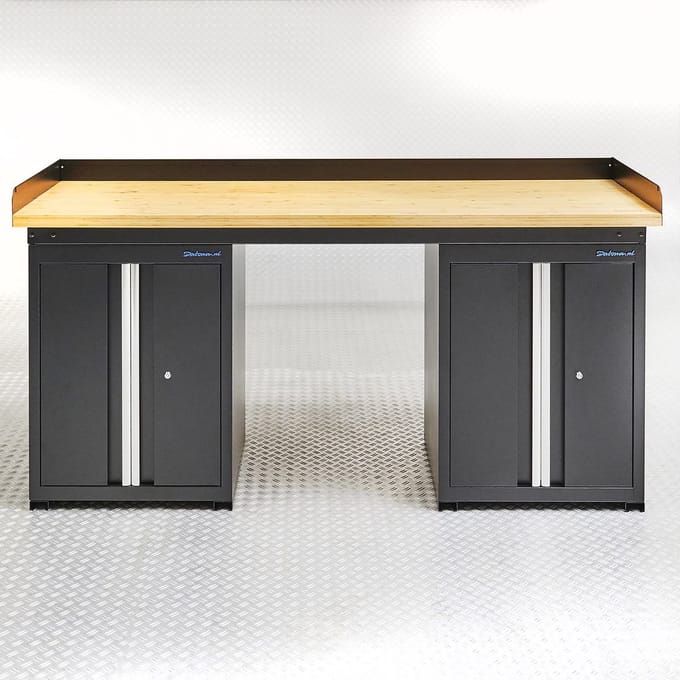 Datona® Werkbank PRO bamboe - 2 opbergkasten - 200 cm - Zwart
