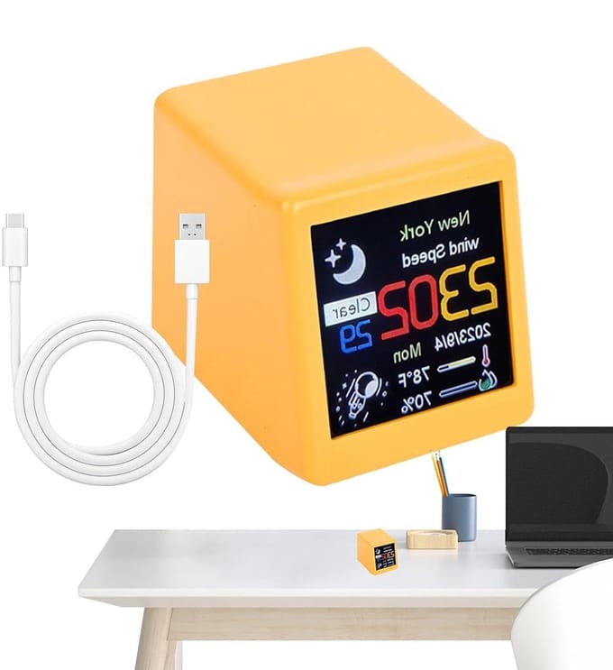 Digitale wekker - Weerstation klok - Thuis klimaat - Wifi weerupdates - 3.5x4.8x4 cm - Geel