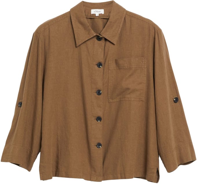Vlotte blouse in gemengde lin met borstzak en 3/4 mouwen damesmerk s.Oliver