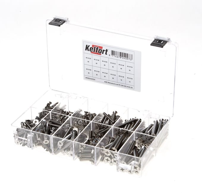 Kelfort Assortimentsdoos metaalschroef RVS A2 platkop DIN 965