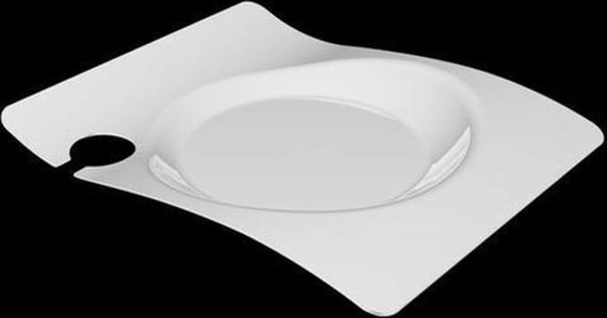 Ontwerp witte plastic borden 22 x 18 cm met ruimte voor wijnglas - herbruikbaar - 6 stuks