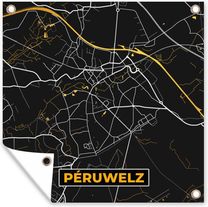 Tuindoek Péruwelz - Kaart - Plattegrond - Goud - Stadskaart - 100x100 cm