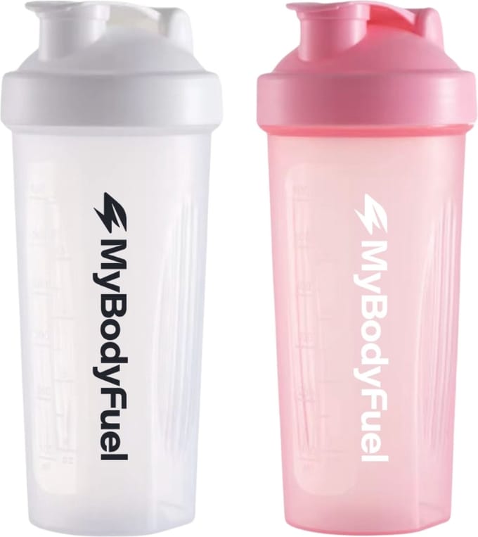 MyBodyFuel - Shakebeker - 700 ml - met mixfilter - Wit en Roze - Set van 2 - Proteïne Shaker - BPA-vrij