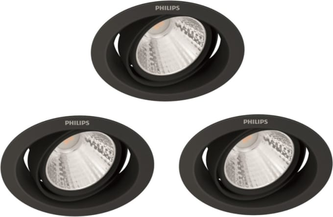 Philips Pomeron Inbouwspot - SceneSwitch - 5W - Warmwit licht - Zwart - Multi-pack 3 stuks