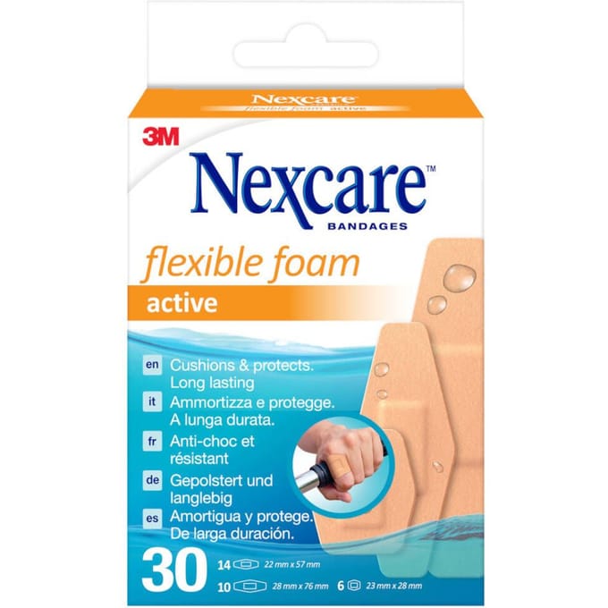Wondpleister Nexcare active flexible foam waterbestendig 30 stuks assorti