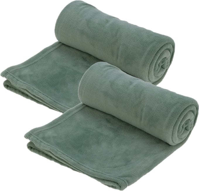 Fleece dekens/plaids - 2x - olijfgroen - 125 x 150 cm