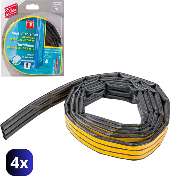 Ellen Tochtband Zelfklevend – 24 Meter – Universeel Deuren & Ramen – 7 mm Kierdichting – 4-Pack 6 meter