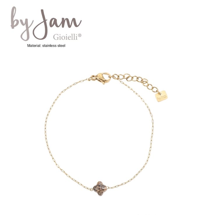 By Jam - clover beige - armband - stainless steel - goud - kadotip