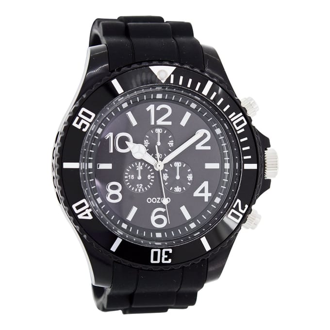 OOZOO Timepieces - Zwarte horloge met zwarte rubber band - C4829