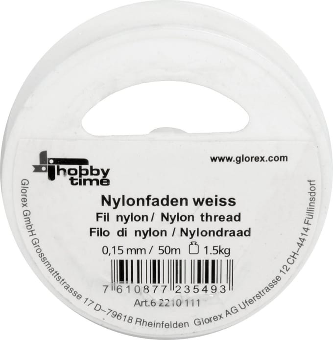Glorex Hobby - Nylon hobby draad - dun - wit - 0,15 mm x 50 meter - knutselen