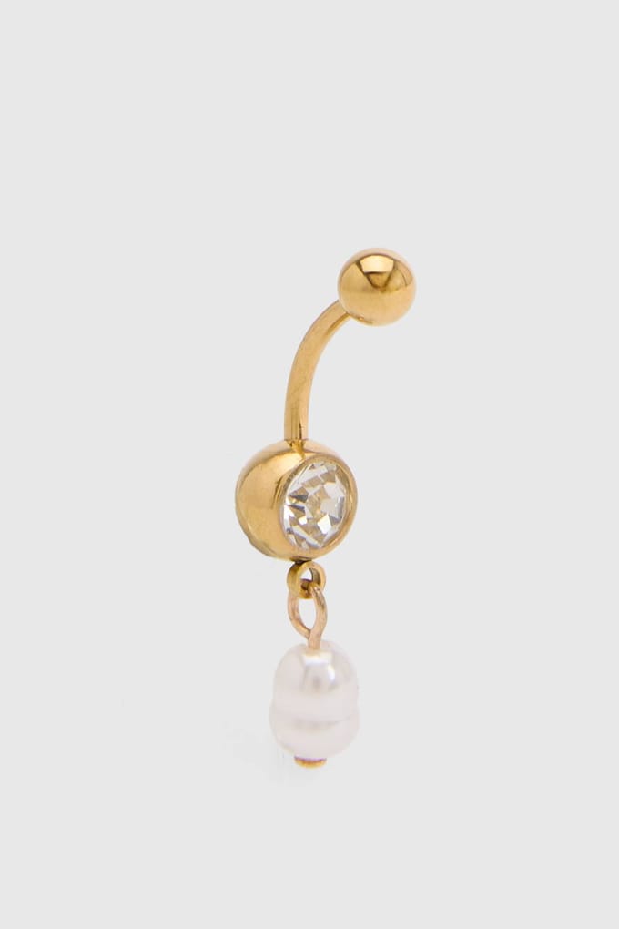 boohoo Dames Roestvrijstalen Navelpiercing Met Pareldetail | Goud