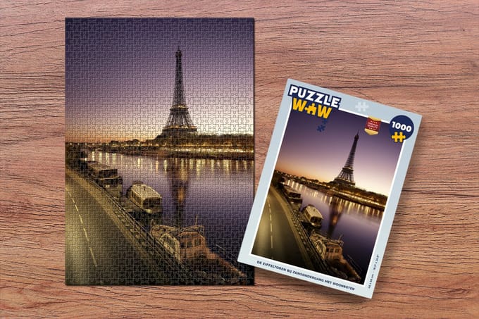 Puzzel De Eiffeltoren bij zonsondergang met woonboten - Legpuzzel - Puzzel 1000 stukjes volwassenen