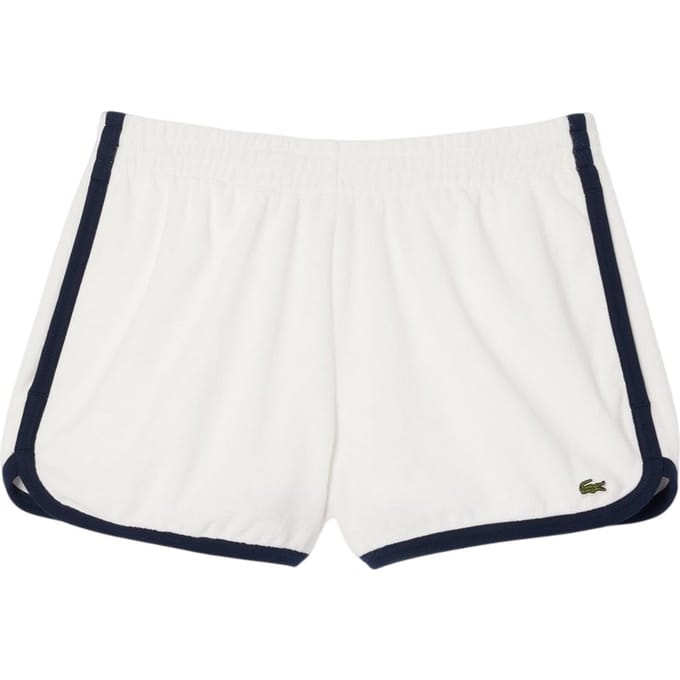 Lacoste Dames Terrycloth Shorts met Contrasterende Rand (Crème/Zwart)