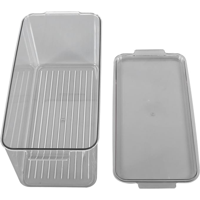 Boîte de Rangement en Plastique Empilable Réfrigérateur Cuisine Plastique Transparent Fruit Légume Conservation Boîte de Rangement Haute white