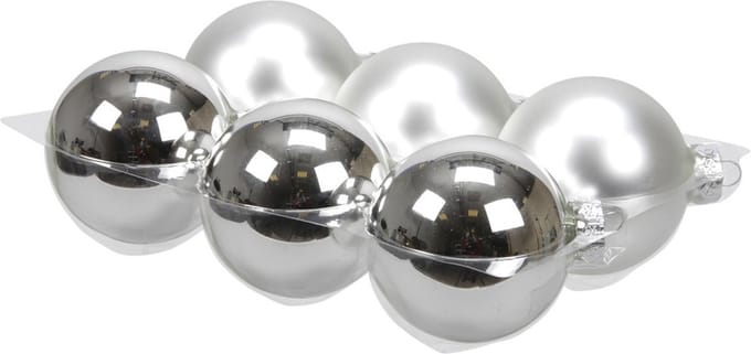 Bellatio Decorations Kerstballen - 6 stuks - zilver - glas - 8 cm - Kerstboomversiering