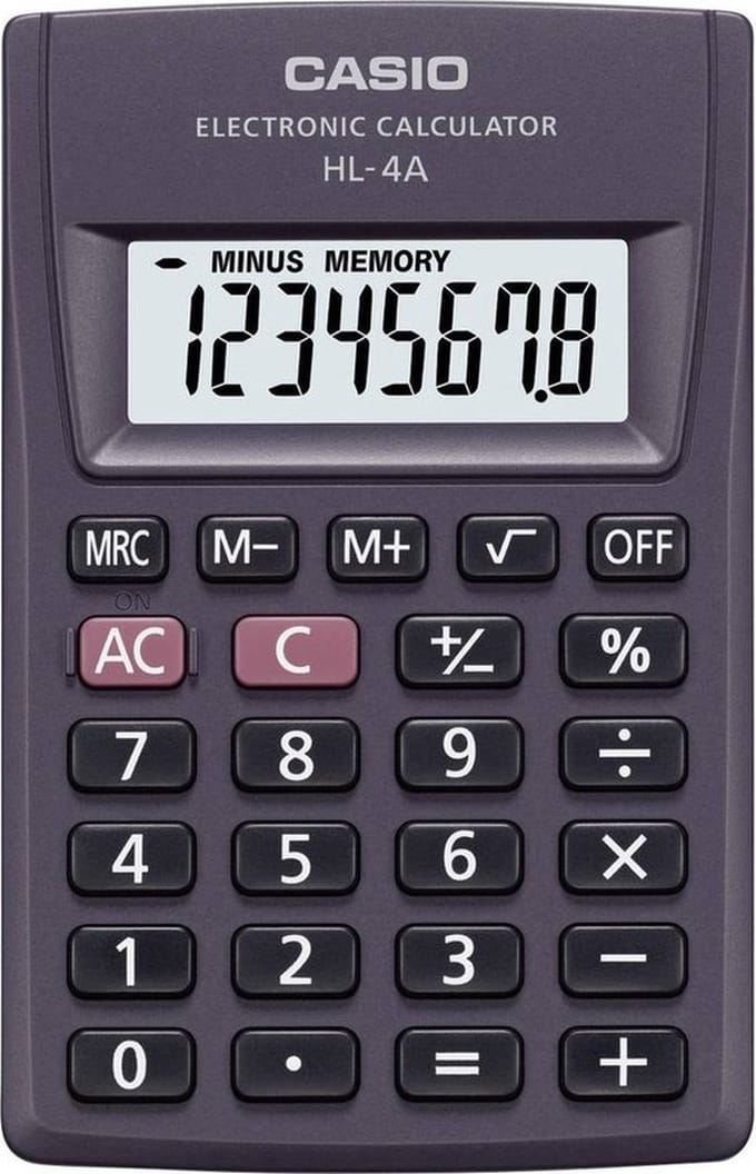 Casio HL-4A Zakrekenmachine Antraciet Aantal displayposities: 8 werkt op batterijen (b x h x d) 56 x 9 x 87 mm