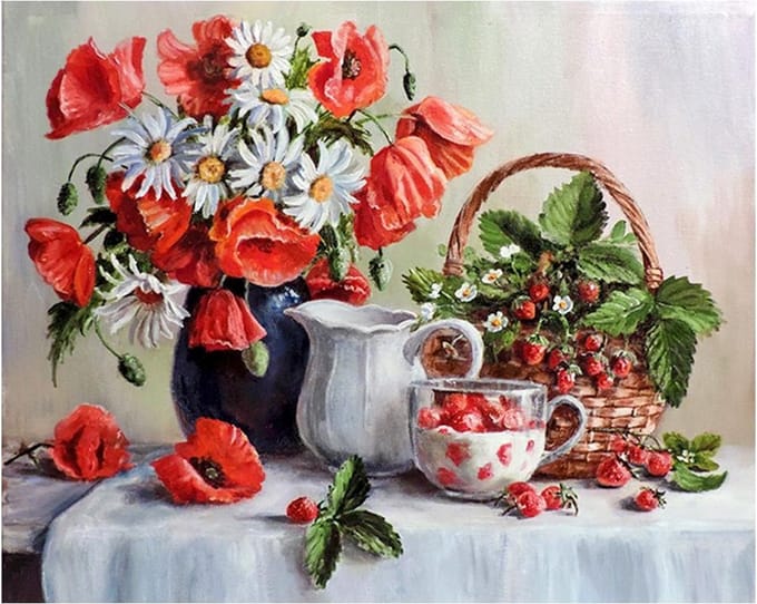 Wizardi Diamond Painting Kit Poppies and Strawberries WD2619