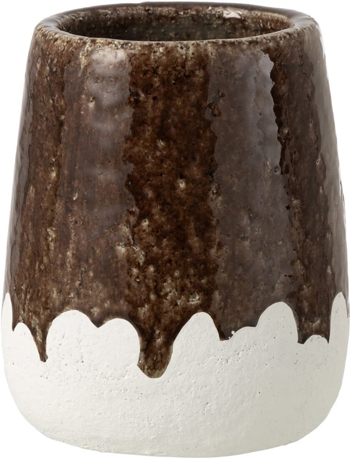 J-Line bloempot 2 Delig - keramiek - wit/bruin - large