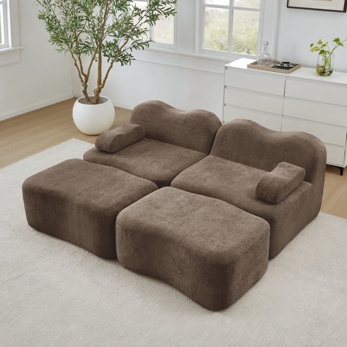 Frameloze-2-Zits-Golvende-Bank-Modulair-Fluweel-Bruin-Met-Hockers