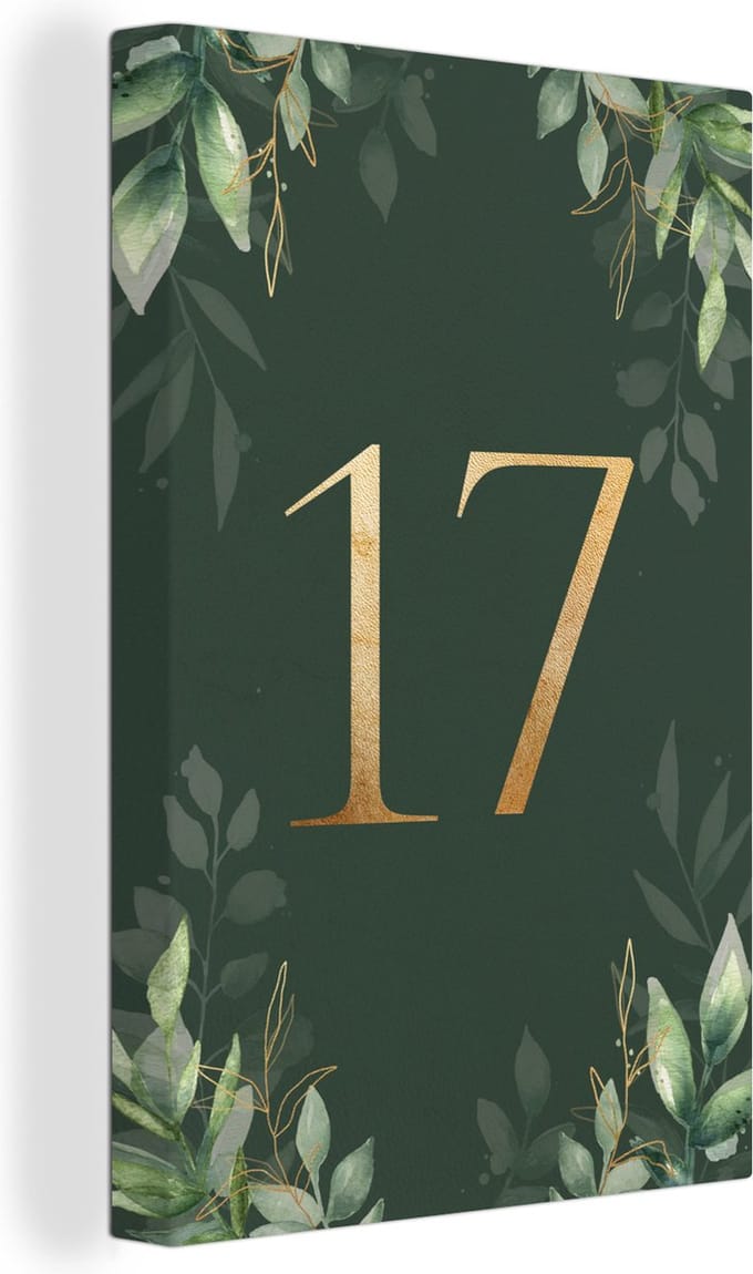 Canvas Schilderij Nummer 17 - Bladeren - Planten - Botanisch - Goud - 40x60 cm - Wanddecoratie