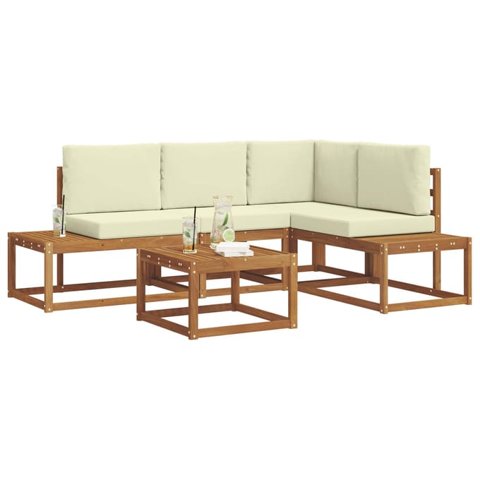 vidaXL - 5 - st - Buiten - bank - set - Massief - Acacia - Hout - en - Polyester
