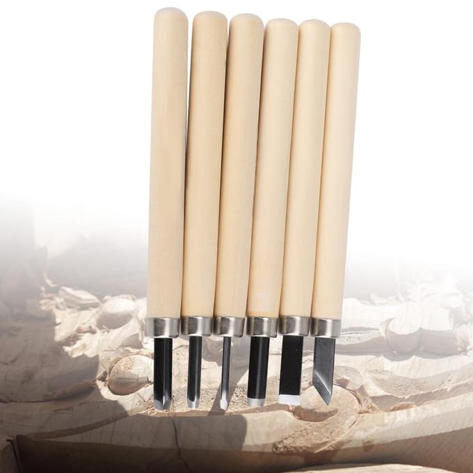 6-delige Houtsnijmes Beitelset voor Basis en Gedetailleerd Houtbewerken Handgereedschap beige