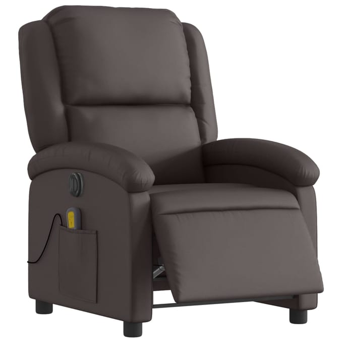 vidaXL - Massagestoel - elektrisch - verstelbaar - echt - leer - donkerbruin