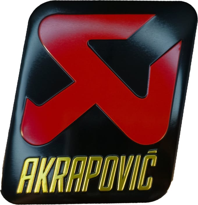 Aluminium hittebestendige Uitlaat Sticker logo Akrapovič 85 x 75 mm - Dempersticker - 3D sticker