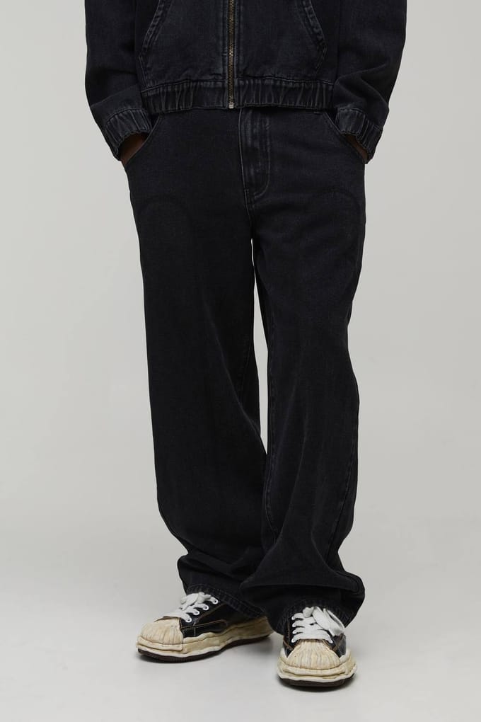 Vintage Wash Western Detail Relaxed Jeans | Washed Black | Size 46R