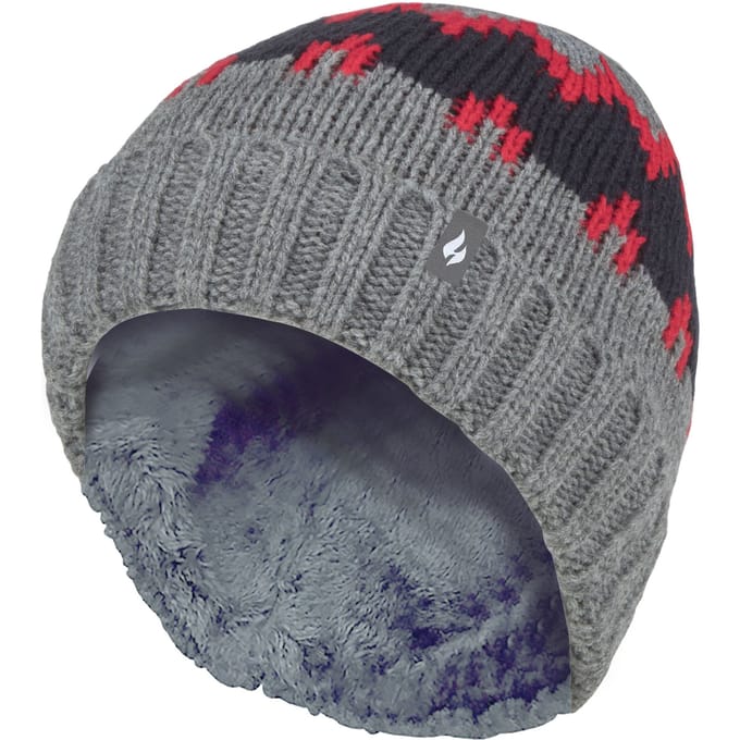 Heat Holders - Geribbelde zachte muts met pom-pom voor jongens - Pebble Melange / red / navy