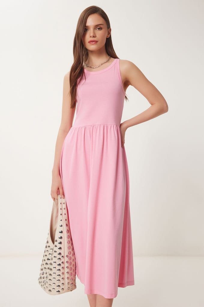 Mouwloze Crew Neck Midi Jurk
